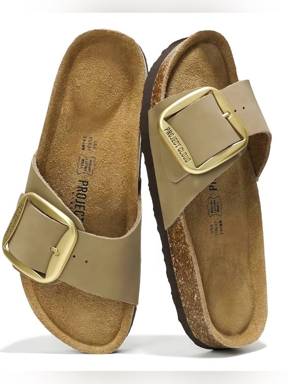 Project Cloud Genuine Leather Slide Sandals Sz 7 Beige